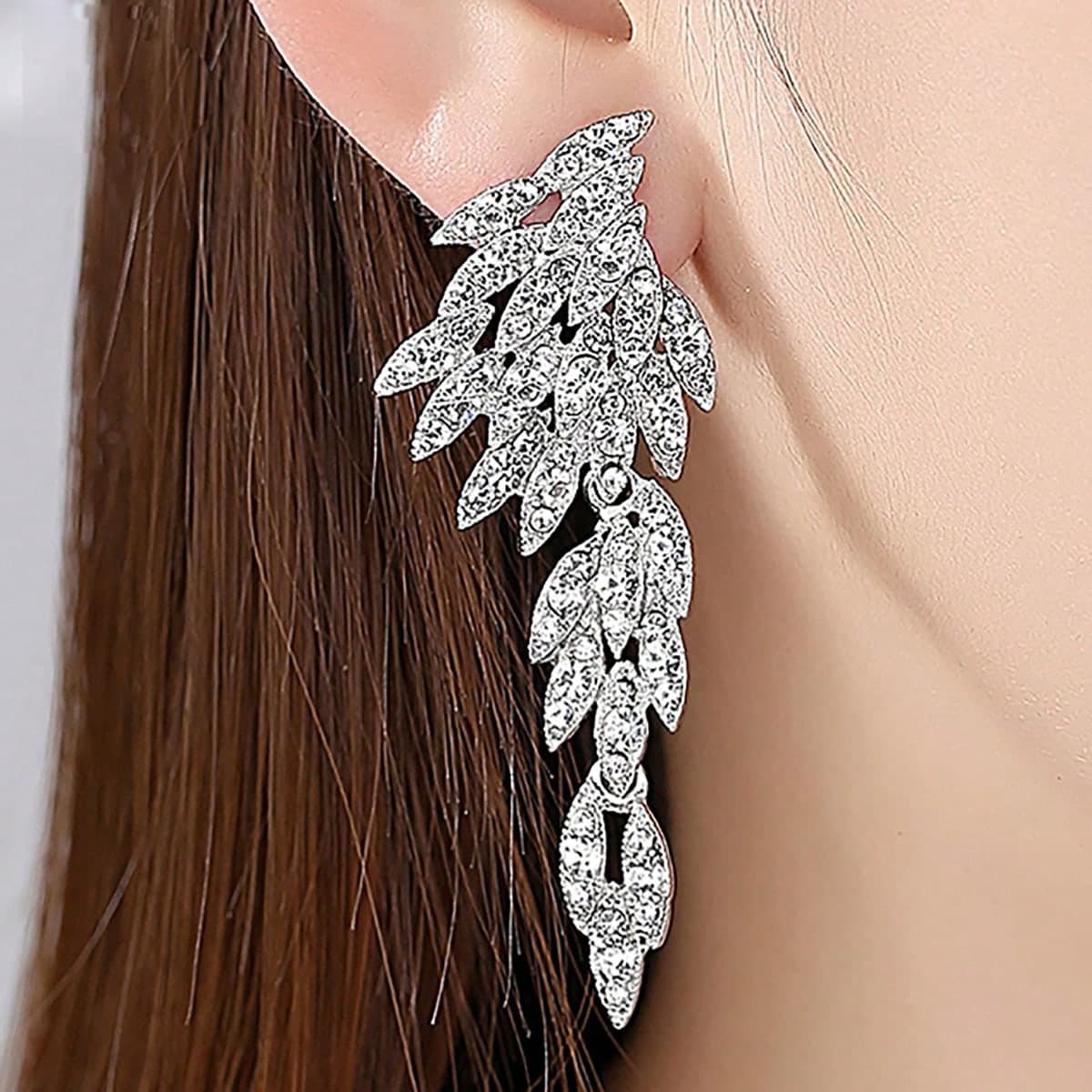 1 paire de boucles d'oreilles étincelantes en strass pour accessoires vestimentaires de fête de mariage nuptiale pour femmes