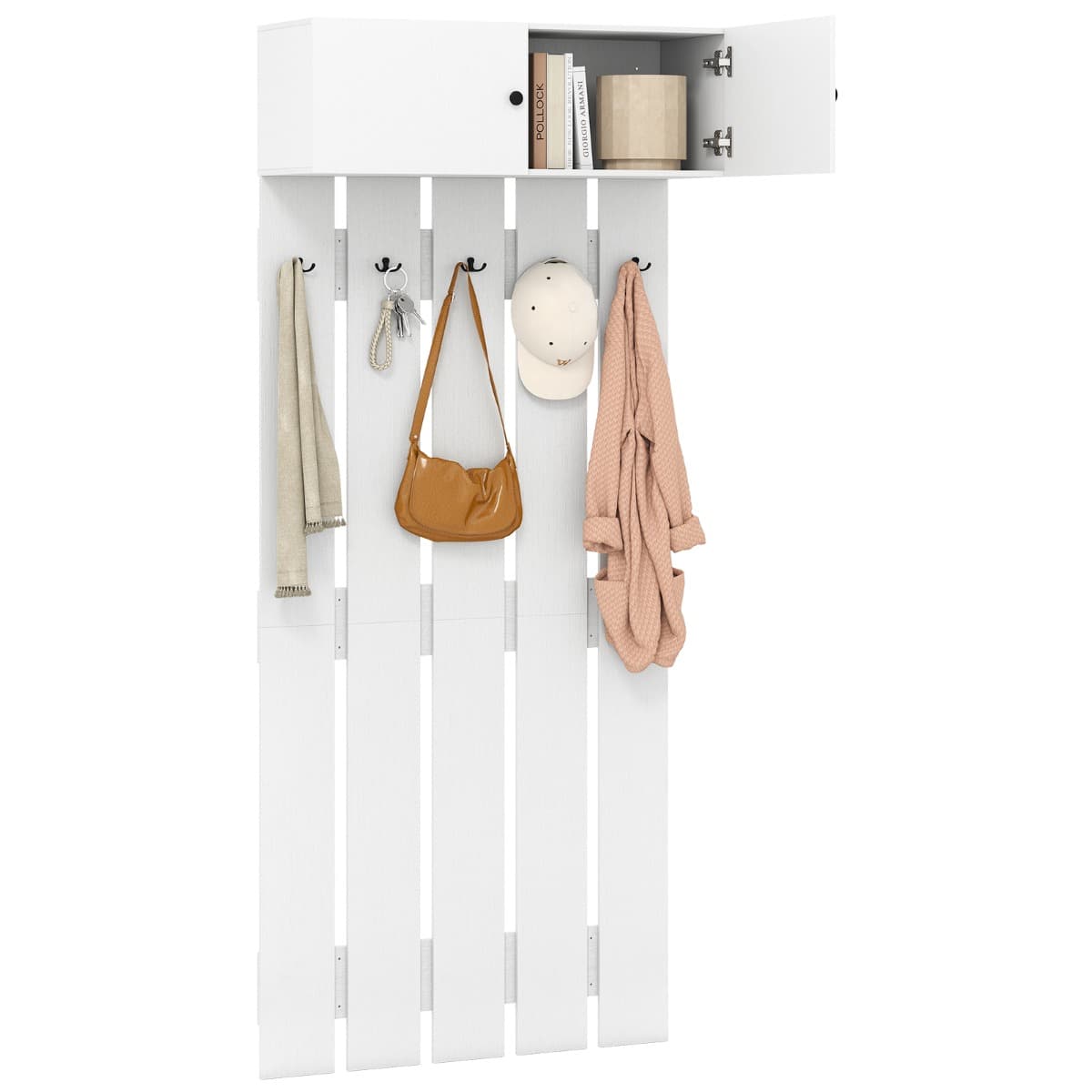 CostwayPorte-manteau Mural pour Entrée Portant Mural avec 5 Crochets Doubles et Armoire à 2 Portes Étagère Murale Gain de Place Blanc